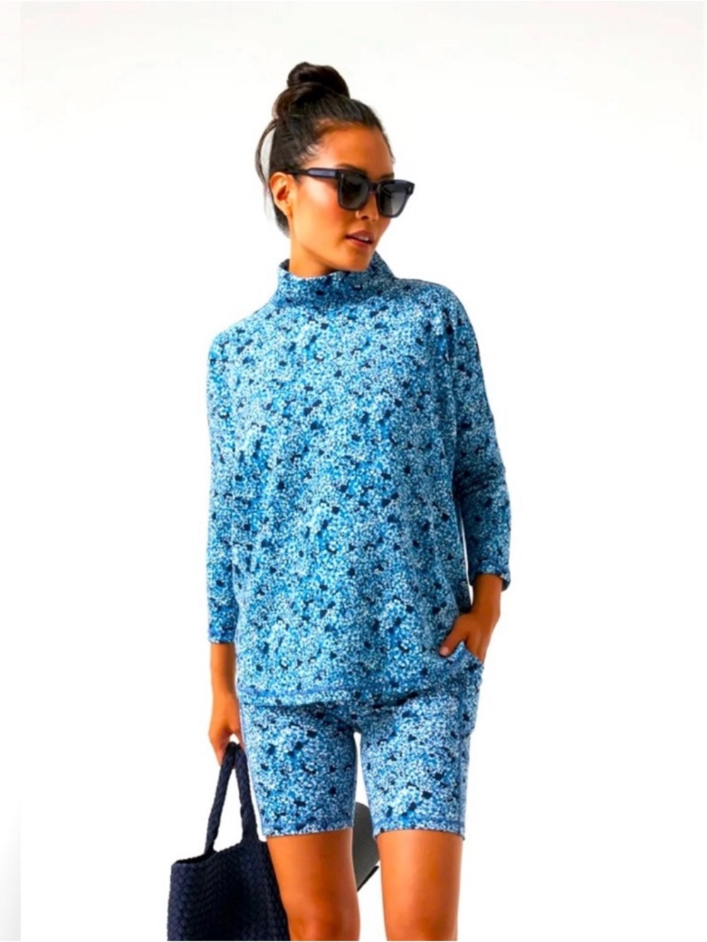 Tuckernuck Blue Speckled Mock-Neck Top